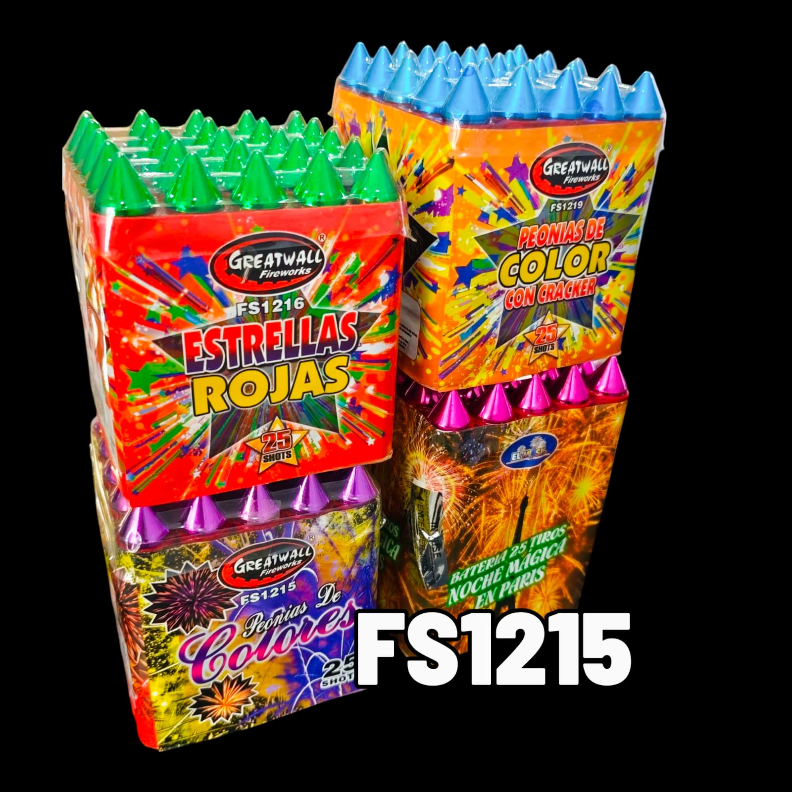 BATERIA 25T CON PUNTAS CROMADA PEQ - PIROTECNIA EL KAIMAN