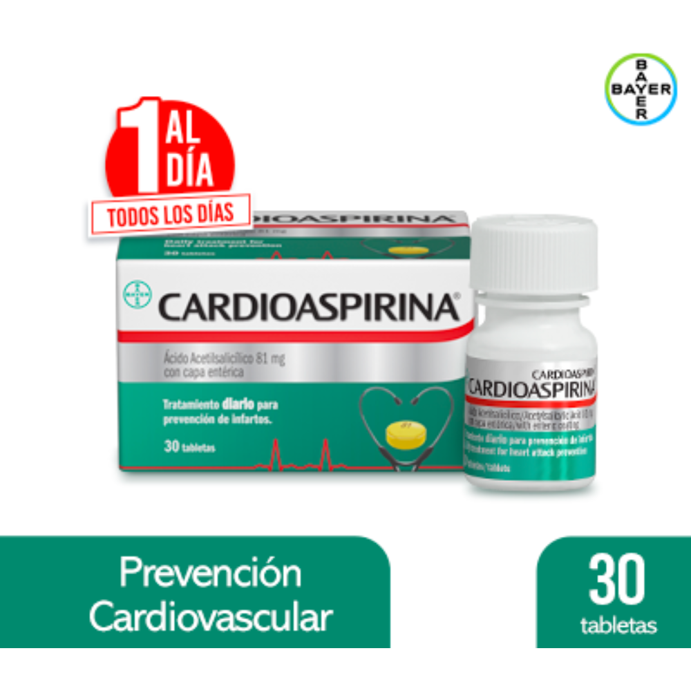 CARDIOASPIRINA (acido acetilsalicilico 81mg) *Frasco con 30 Tabletas - FARMACIA NUEVO MILENIO