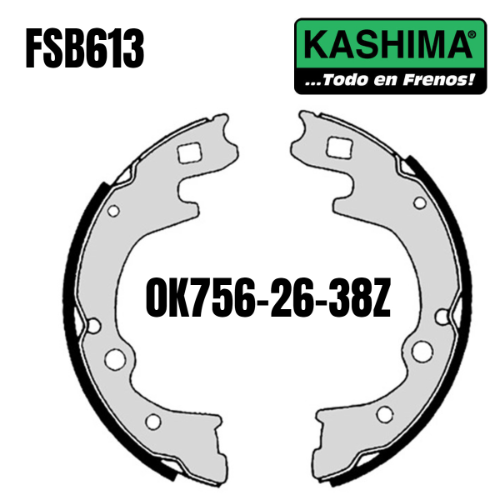 Zapatas (0K756-26-38Z=FSB613) Kashima Hyundai H1 Starex (97-07) Kia K2500 (01-07) - Repuestos y Lubricantes Vicent's