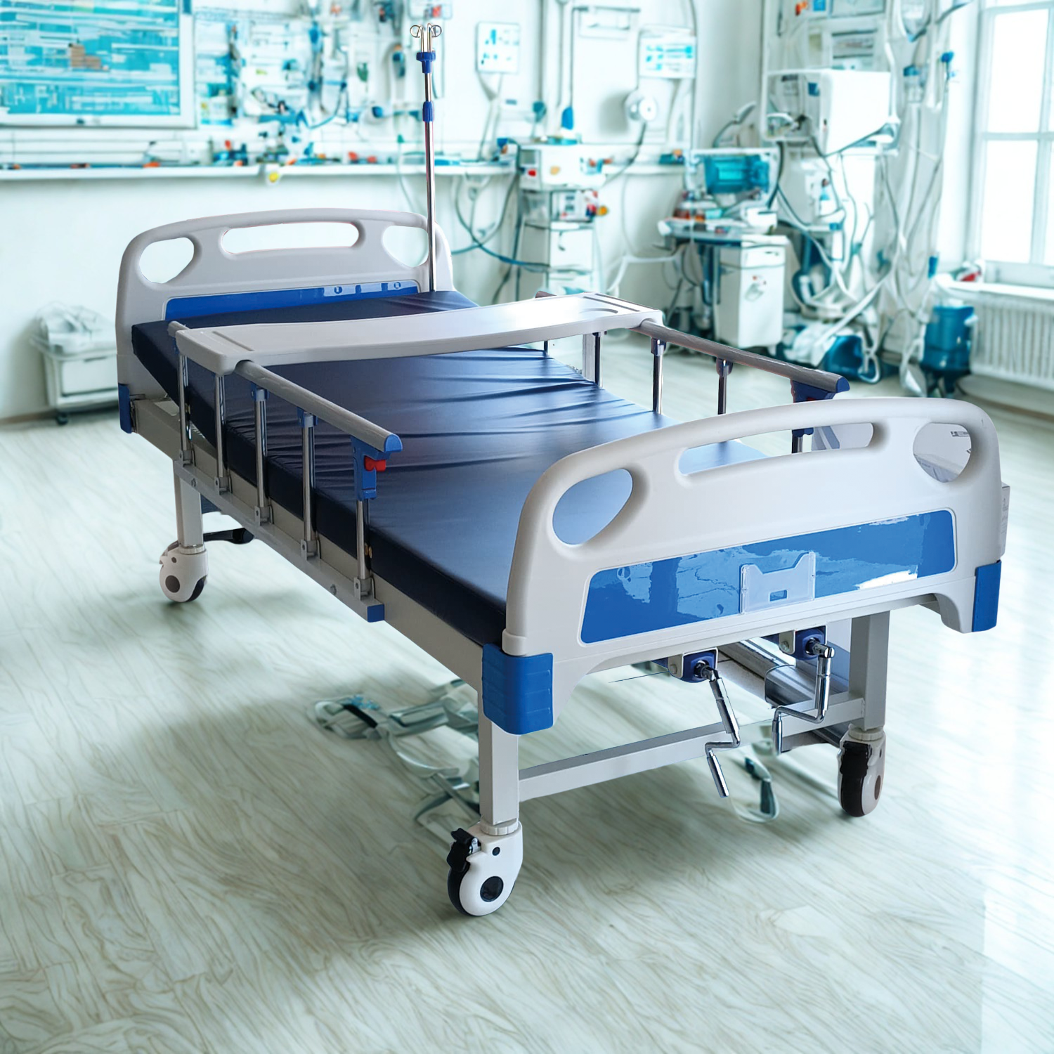 CAMA HOSPITALARIA IMPORTADA 2 MOVIMIENTOS MECANICA C/COLCHÓN Y MESA DE ALIMENTACIÓN - Proveedora De Salud Total, Sociedad Anonima