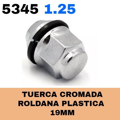 Tuerca Cromada (5345 1.25) 19mm Con Roldana Plástica - Repuestos y Lubricantes Vicent's