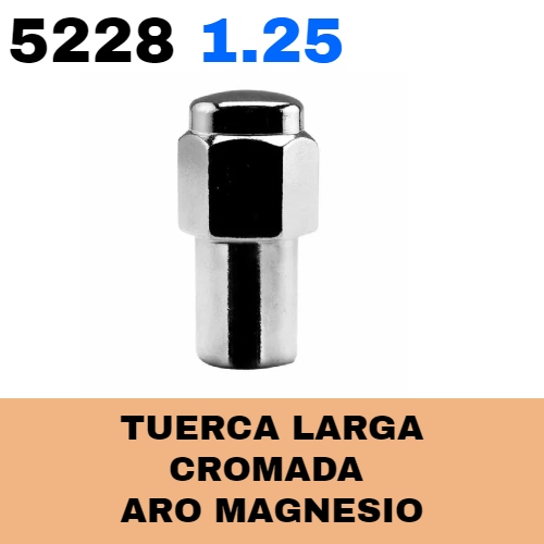 Tuerca Cromada (5228 1.25) Larga Para Aro Magnesio - Repuestos y Lubricantes Vicent's