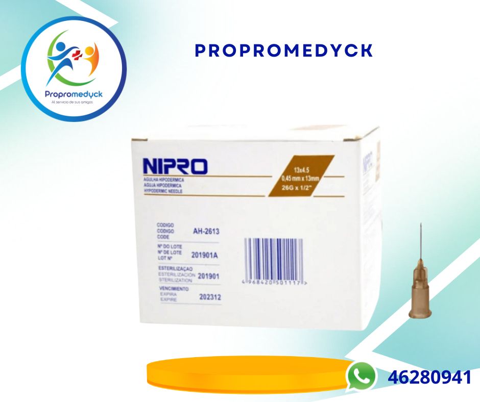 AGUJA HIPODERMICA  26*1/2 CAJA DE 100 UNIDADES  MARCA NIPRO  - PROPROMEDYCK