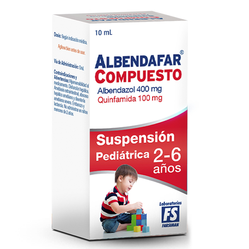 ALBENDAFAR COMPUESTO 400MG/200MG (albendazol/quinfamida) *suspension 10ml  - FARMACIA NUEVO MILENIO