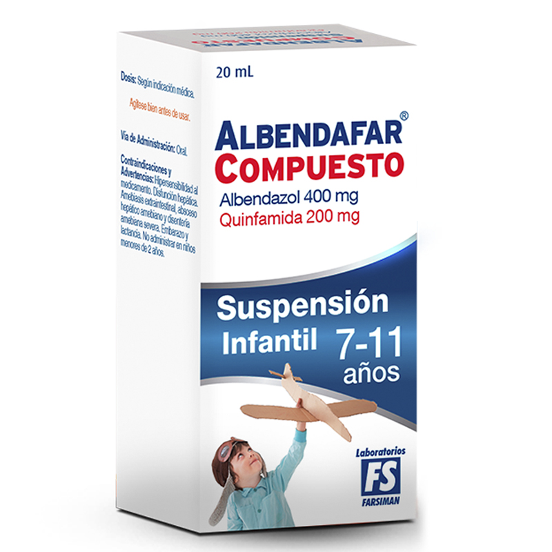 ALBENDAFAR COMPUESTO 400MG/200mg (albendazol/quinfamida) *suspénsion 20ml  - FARMACIA NUEVO MILENIO