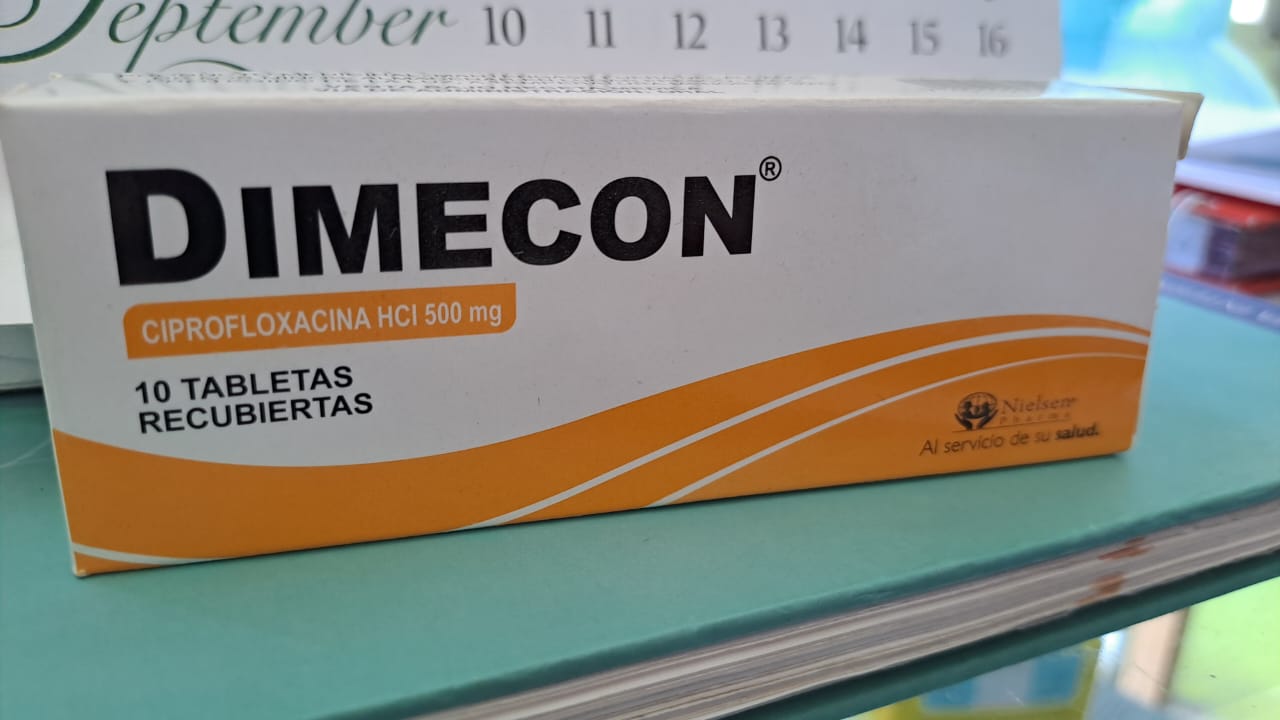 DIMECON (Ciprofloxacina hcl 500mg) * 10 Tabletas - FARMACIA NUEVO MILENIO