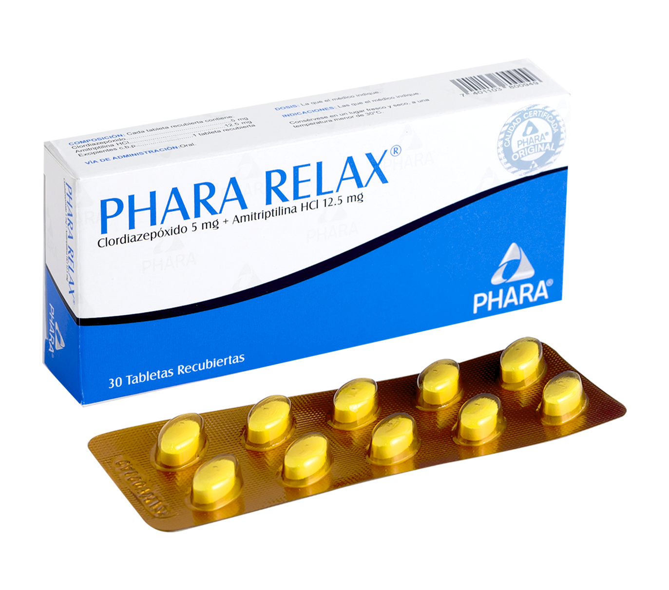 PHARA RELAX (Clordiazepoxido 5mg+Amitriptilina HCI 12.5mg)  *Blister - FARMACIA NUEVO MILENIO