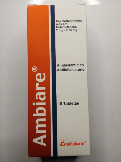 AMBIARE (dexclorfeniramina maleato/betametasona 2mg-0.25mg) * 10 tabletas  - FARMACIA NUEVO MILENIO