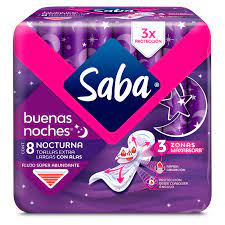 SABA TOALLAS EXTRA LARGAS CON ALAS 8   *Buenas Noches - FARMACIA NUEVO MILENIO