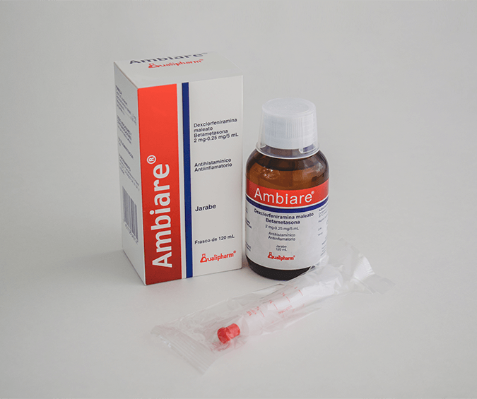 Ambiare 50ml Jarabe (Dexclorfeniramina Maleato + Betametasona 2mg/0.25mg/5ml)  - Farmacia Marcos