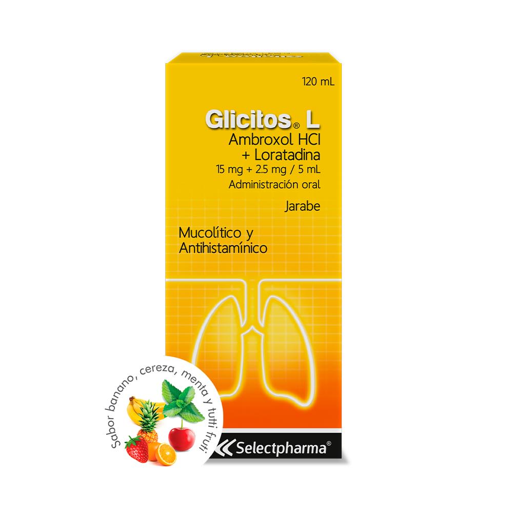 Glicitos L (Ambroxol 15mg + Loratadina 2.5mg/5ml) Jarabe 120 ml  - Farmacia Marcos