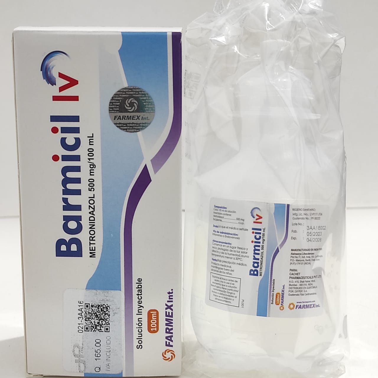 Barmicil, Metronidazol Sol Inyectable 500mg/100 ml * 1 caja - Farmacia Marcos