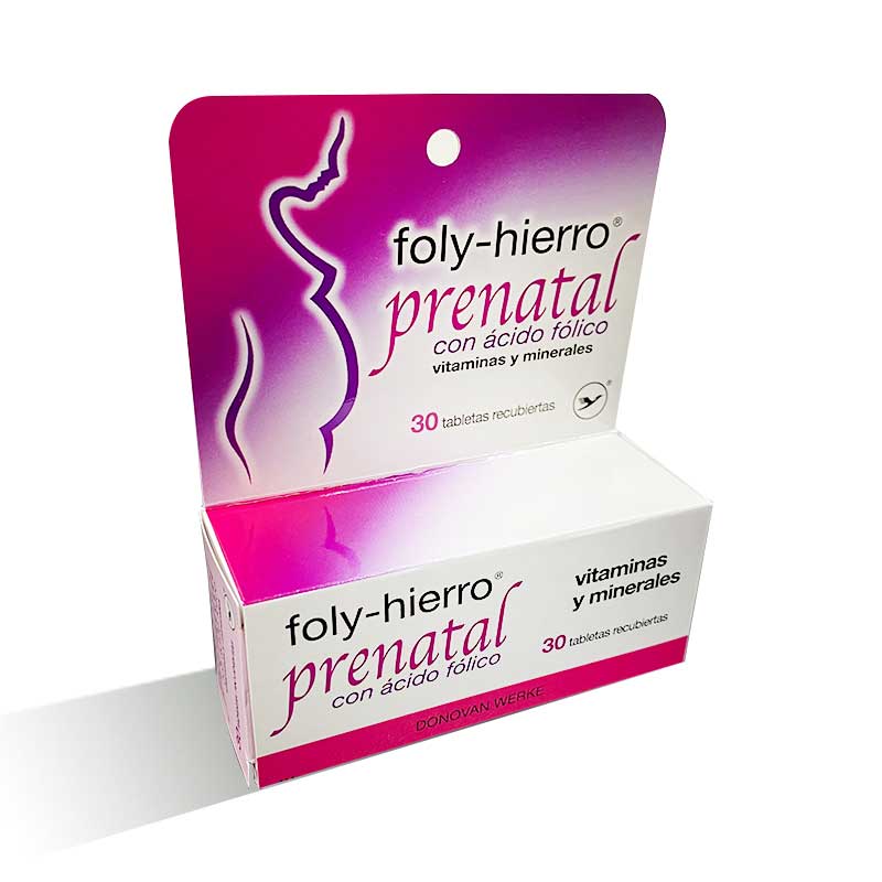 Foly- Hierro (Prenatal) Vitaminas y Minerales con ácido folico 30 tabletas*Caja - FARMACIA NUEVO MILENIO