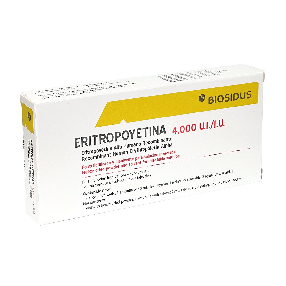 Eritropoyetina 4,000 U.I/I.U.  - FARMACIA NUEVO MILENIO