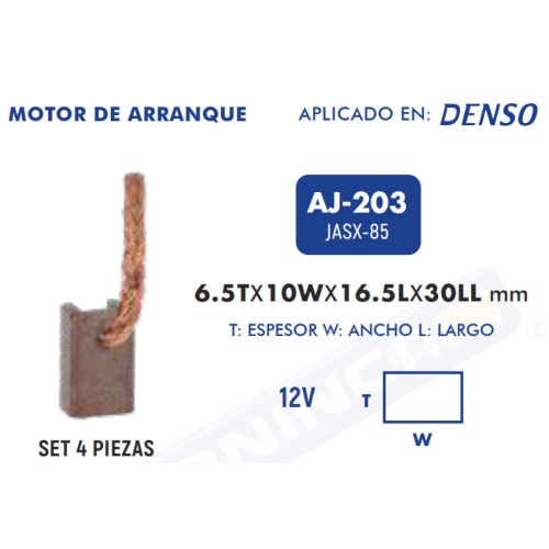 Carbones de Arranque Starter AJ-203 - Repuestos y Lubricantes Vicent's