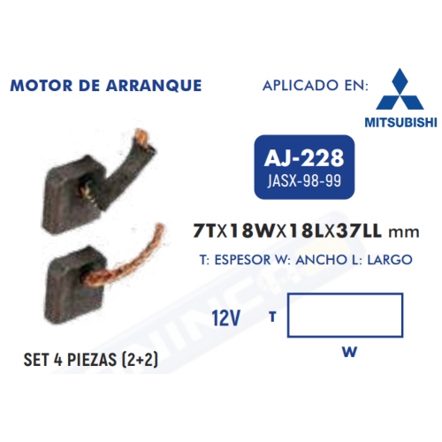 Carbones de Arranque Starter AJ-228 - Repuestos y Lubricantes Vicent's