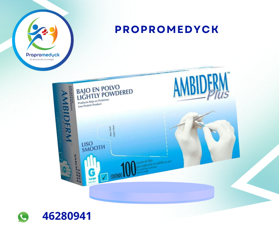 GUANTE DE LATEX TALLA L CAJA DE 100 UNI. MARCA AMBIDERM  - PROPROMEDYCK