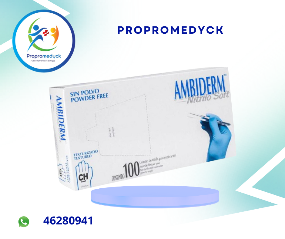 GUANTE DE NITRILO TALLA S CAJA DE 100 UNIDADES COLOR AZUL MARCA AMBIDERM  - PROPROMEDYCK
