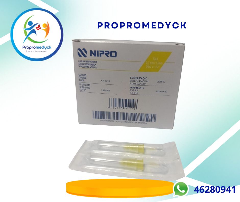 AGUJA HIPODERMICA 30*1/2 CAJA DE 100 UNIDADES MARCA NIPRO  - PROPROMEDYCK