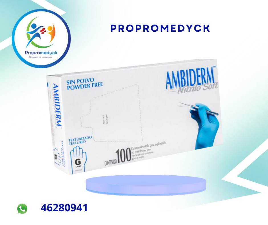 GUANTE DE NITRILO TALLA L CAJA DE 100 UNI. COLOR AZUL MARCA AMBIDERM  - PROPROMEDYCK