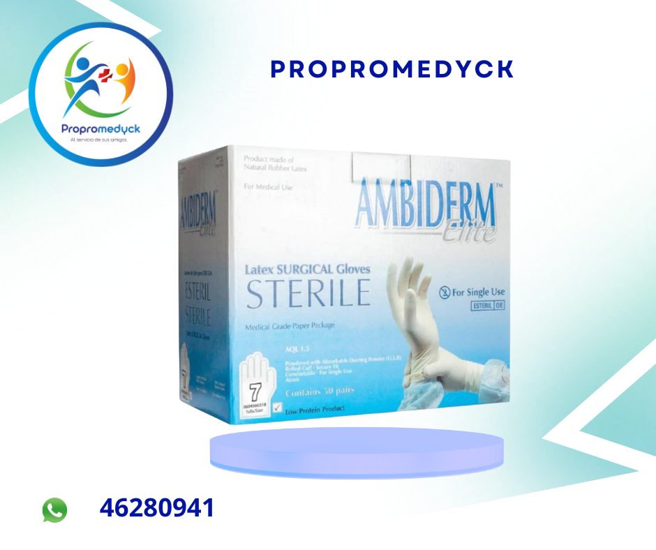 GUANTE QUIRÚRGICO ESTÉRIL  # 7 CAJA DE 50 PARES MARCA AMBIDERM  - PROPROMEDYCK