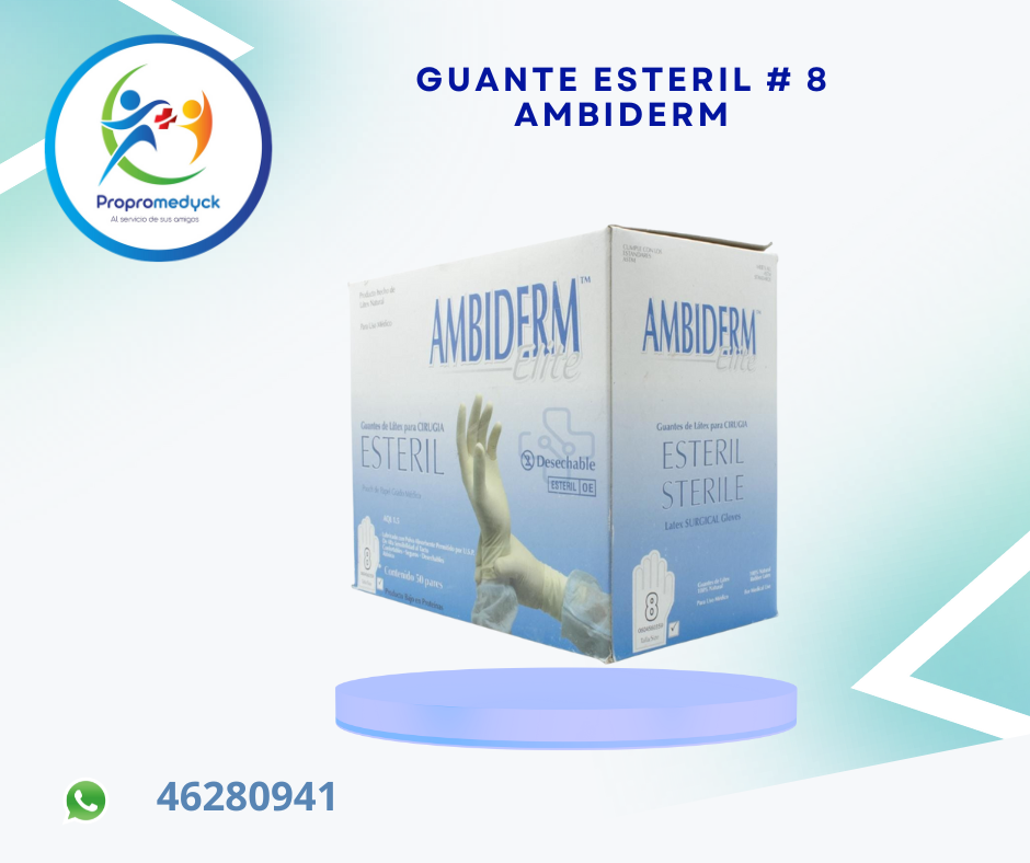 GUANTE QUIRURGICOESTERIL  # 8 MARCA AMBIDERM CAJA DE 50 PARES  - PROPROMEDYCK