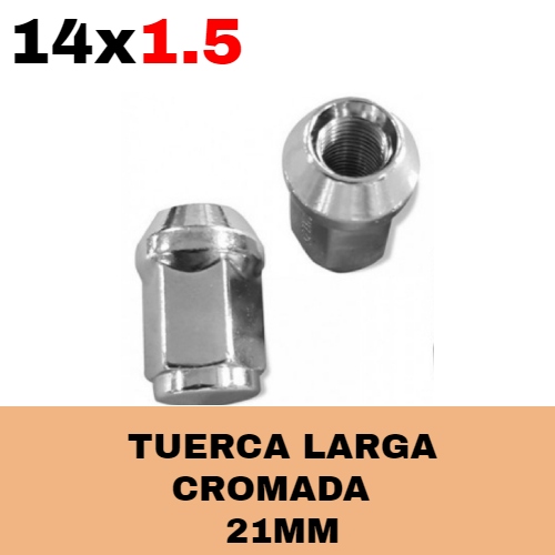 Tuerca Cromada Larga 5337 (M14x1.5) 21mm  - Repuestos y Lubricantes Vicent's