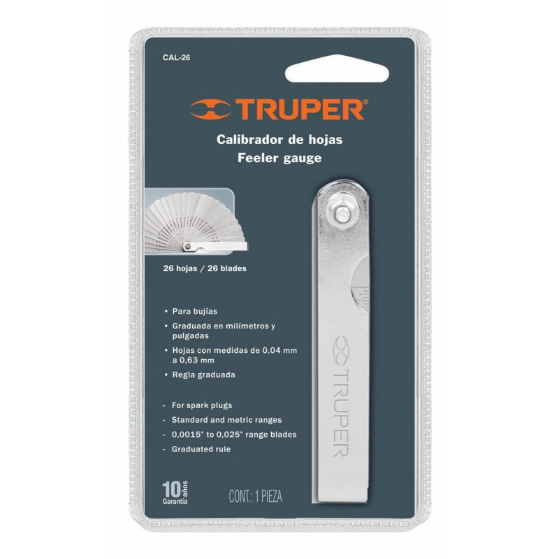 Calibrador de Hojas de 26 Laminas (0.0015 a 0.025) TRUPER - Repuestos y Lubricantes Vicent's