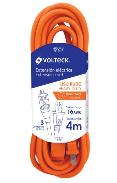 EXTENCION ELECTRICA 4 MTS NARANJA VOLTECK - Ferretería Todo El Mundo