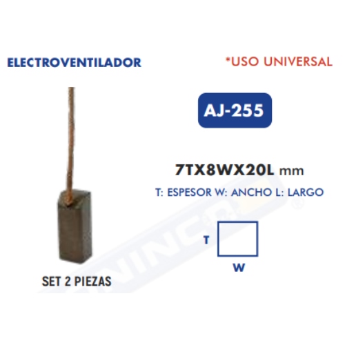 Carbones AJ-255 (8x7) Universal Electroventilador  - Repuestos y Lubricantes Vicent's