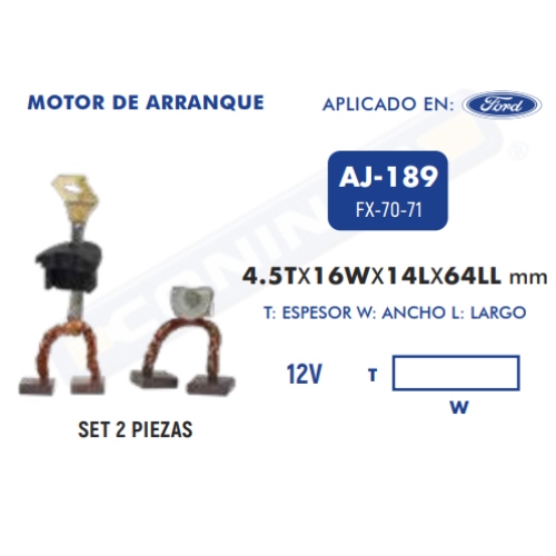 Carbones AJ-189 (16x4.5) Electroventilador  - Repuestos y Lubricantes Vicent's