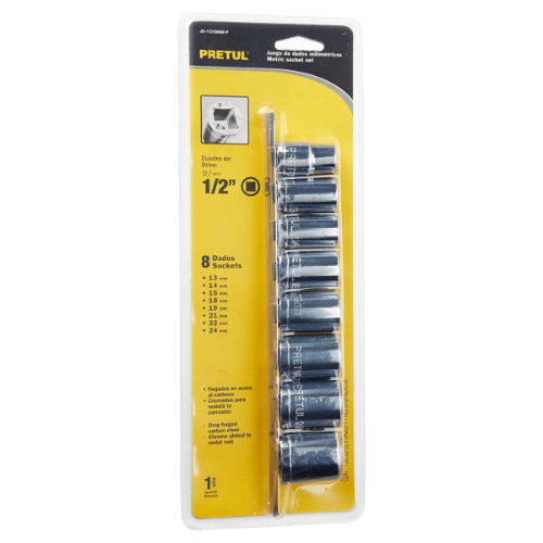 Juego De Copas/Dados Exagonal Cuadro 1/2" PRETUL (JD-1/2X9MM-P) (9 pcs 13mm-24mm) - Repuestos y Lubricantes Vicent's