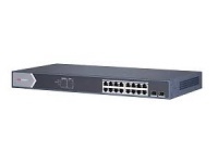 DS-3E0518P-E/M Switch Gigabit PoE+, No Administrable, 16 puertos 10/100/1000 Mbps PoE+, 2 puertos SFP de Uplink, 125 Watts - AXSYSTEMS COMPUTER CENTER