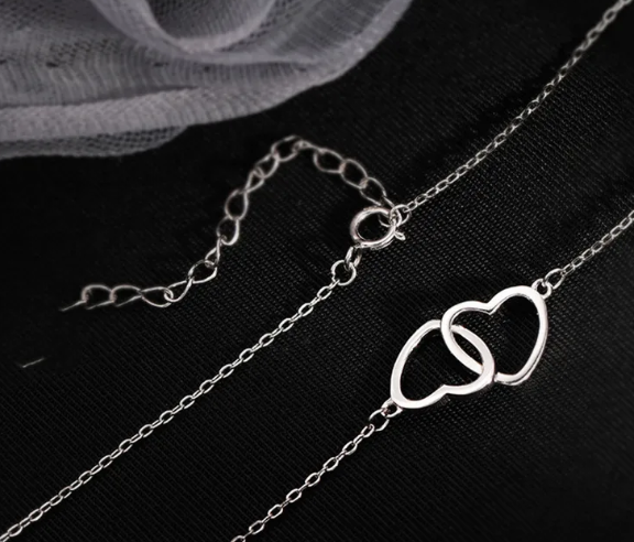 Collar doble corazón plateado - Baleni