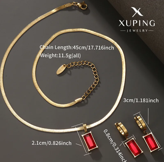 Collar piedra roja con aretes - Baleni