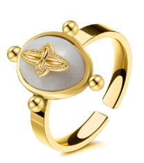 Anillo dorado con perla blanca con dorado - Baleni