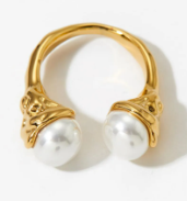 Anillo dorado doble perla - Baleni