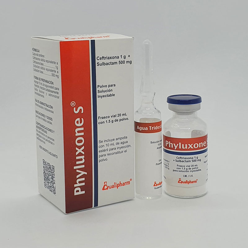 Phyluxone S, Polvo Solución Inyectable (Ceftriaxona1G + Sulbactam 500mg) - Farmacia Marcos