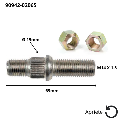 Tornillo/Esparrago Izquierdo (15mm M14X1.50) Largo 69mm 16921-0091L Toyota1 - Repuestos y Lubricantes Vicent's