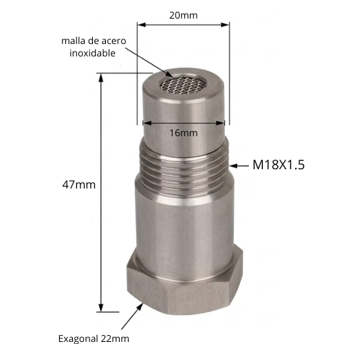 Extension Sensor O2 Lambda (O2SM) M18x1.5 malla - Repuestos y Lubricantes Vicent's