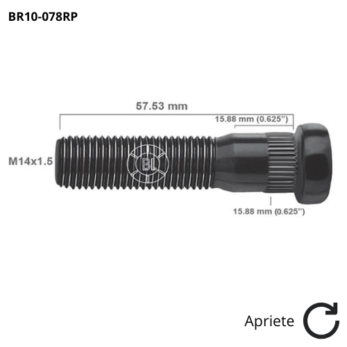 Tornillo/Esparrago (15.8mm M14x1.5) Largo 63.5mm BR10-078RP Chevrolet, Honda CR-V - Repuestos y Lubricantes Vicent's