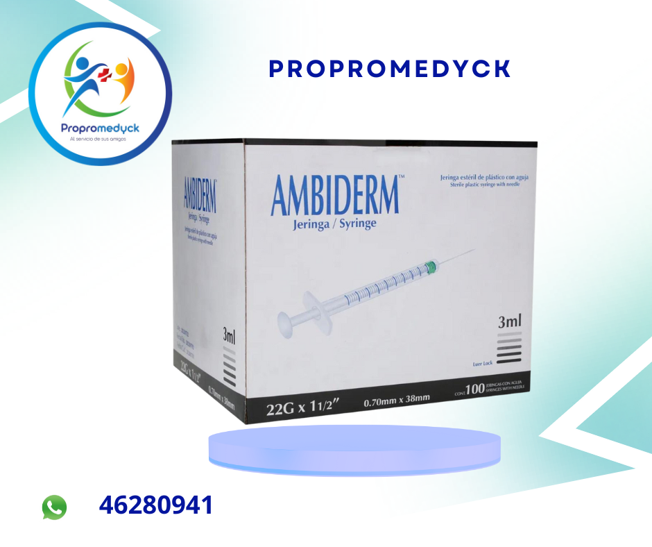 JERINGA DE 3ML 22*11/2 CAJA DE 100 UNIDADES MARCA  AMBIDERM.  - PROPROMEDYCK