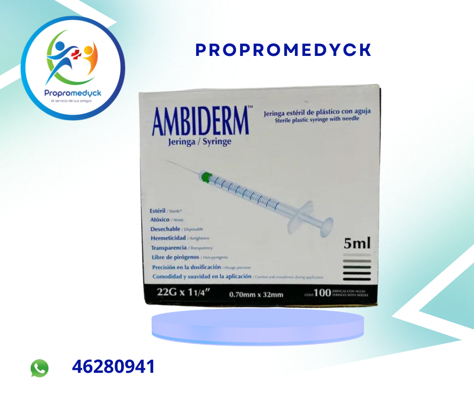 JERINGA DE  5ML 22*11/2 CAJA DE 100 UNIDADES MARCA AMBIDERM  - PROPROMEDYCK