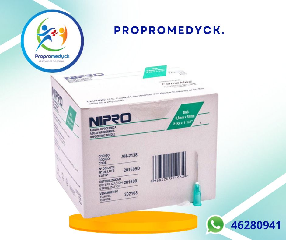 AGUJA HIPODERMICA  21*11/2  CAJA DE 100 UNIDADES MARCA NIPRO  - PROPROMEDYCK