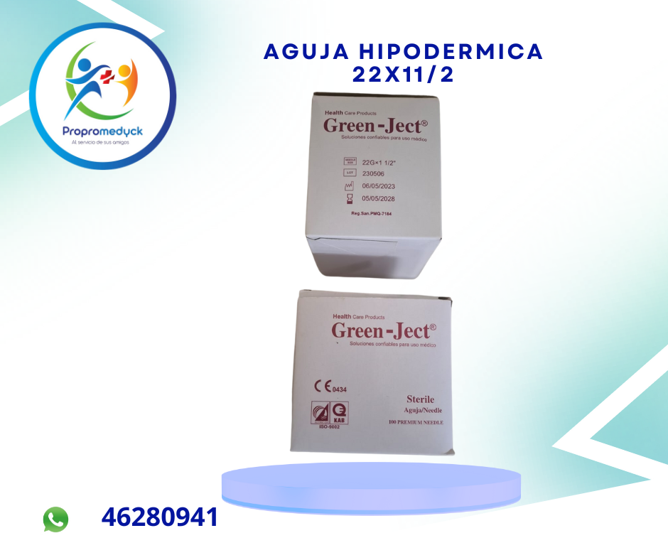 AGUJA HIPODERMICA # 22*11/2 CAJA DE 100 UNIDADES  - PROPROMEDYCK