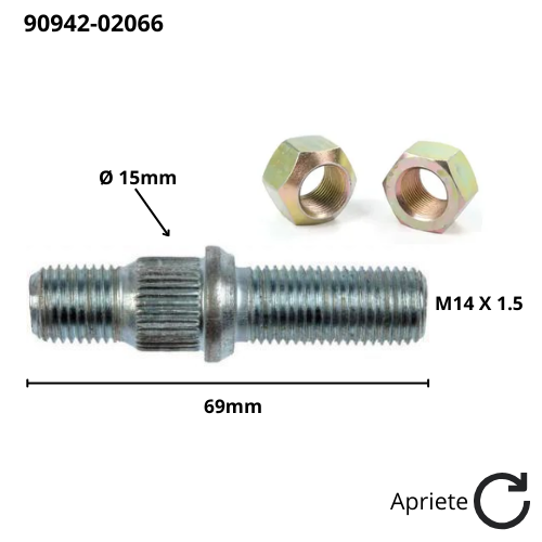Tornillo/Esparrago Derecho (15mm M14X1.50) Largo 69mm 161921-0090R Toyota - Repuestos y Lubricantes Vicent's