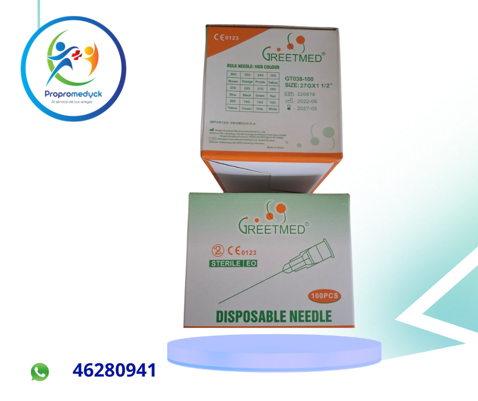AGUJA HIPODERMICA  27*11/2 CAJA DE 100 UNIDADES MARCA GREET MED  - PROPROMEDYCK
