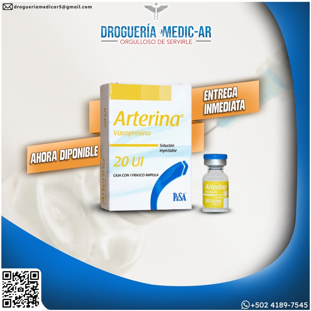 ARTERINA (Vasopresina) 20UI VIAL 1ML -  DROGUERÍA MEDIC-AR