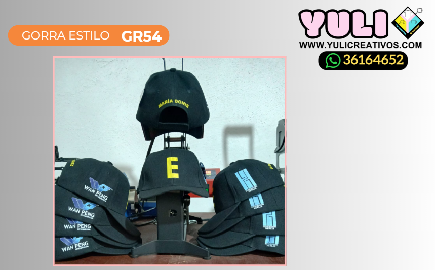 PERSONALIZACIÓN GR54-3 VINIL TEXTIL INCORPORADO EN LA GORRA CON CUATRO DISEÑOS PREDETERMINADOS - Yuli Variedades Creativas