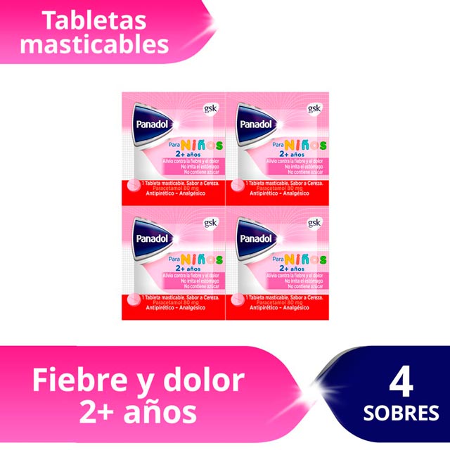 PANADOL PARA NIÑOS SOBRE X 4 TABLETAS MASTICABLES - FARMACIA NUEVO MILENIO
